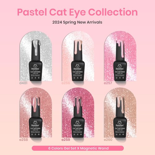 Beetles Cat Eye Gel Nail Polish,6 Colors Glitter Pink Nail Polish Beige Clear Sliver Pastel Velvet Magnetic Gel Nail Polish Natural Summer Nail Polish Art Manicure Salon DIY Home