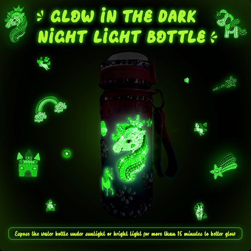 Decorate Your Own Glow in The Dark Water Bottle Kit for Girls, Stocking Stuffers for Girls Ages 4-6-8-10 Year Old, Unicorn Toys, Fun Arts and Crafts Gifts Toys for Girls for Christmas Birthday
