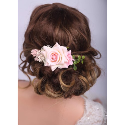 Kercisbeauty Blush Pink Rose Hair Comb Leaf Headpiece Wedding Bridal Side Headpiece Vinage Hair Dress Boho Hair Comb Women Girls Festival Party Carnival Headpiece