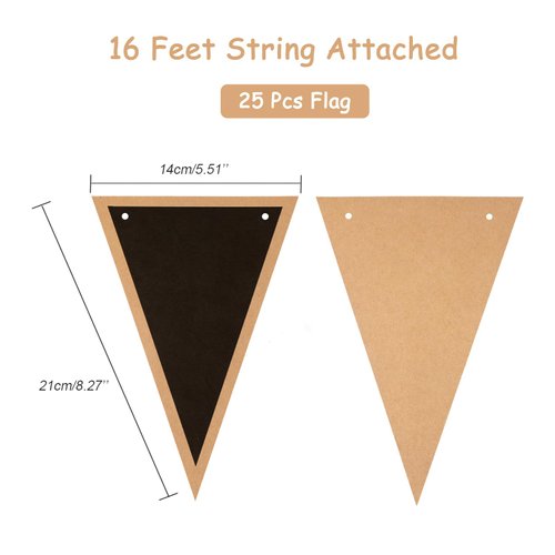 jijAcraft 25PCS Black Pennant Flags Banner, 16 Feet Pre-Strung Kraft Card Bunting Banner Flags, Black and Brown Kids' Party Garlands, Pennant Flags for Birthday Party and Classroom Chalkboard Bunting