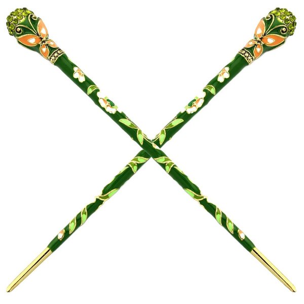 Fashion & Lifestyle 2 Count Hair Decor Chinese Traditional Style Hair Sticks Shawl Pins Picks Pics Forks for Women Girls Hair Updo Making Accessory 6" with Butterfly, Green