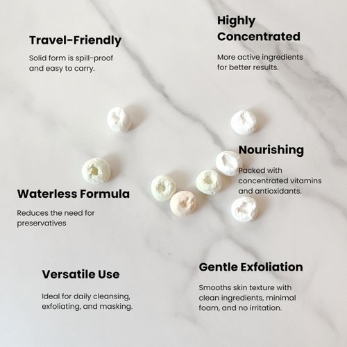 Tidalove 3-in-1 Solid Facial Cleanser, Exfoliator, and Wash-off Mask - Vegan, Cruelty-Free, Plastic-Free, Travel-Friendly, 1 Month Supply (60 Crushable Tablets) in Tin (Purifying Beans in Tin)