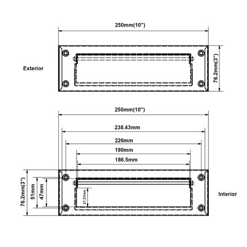 QCAA Solid Brass Mail Slot, with Solid Brass Interior Frame, 10" x 3", Matte Black, 1 Pack, Made in Taiwan