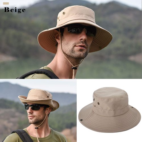 Sun Hats for Men Women Fishing Hat UPF 50 Wide Brim Boonie Hats for Safari Beach Summer UV Protection Bucket Hat Beige