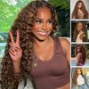 Water Wave Human Hair Bundles Ombre Honey Blonde Curly Bundles, P4/27 Highlighted Wet And Wavy Human Hair Bundles Weave Brown Piano Color, Soft & Shed-free 10A 100% Virgin Hair 3 Bundles 10 12 14 Inch
