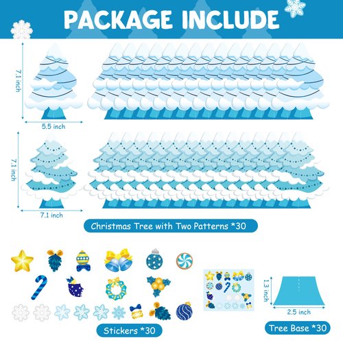 WATINC 30Pcs Blue Christmas Tree Craft Kit for Kids, Make Your Own Christmas Tree Craft Art for Party Favors Decoration, DIY Xmas Supplies Home School Classroom Fun Activity Art Project