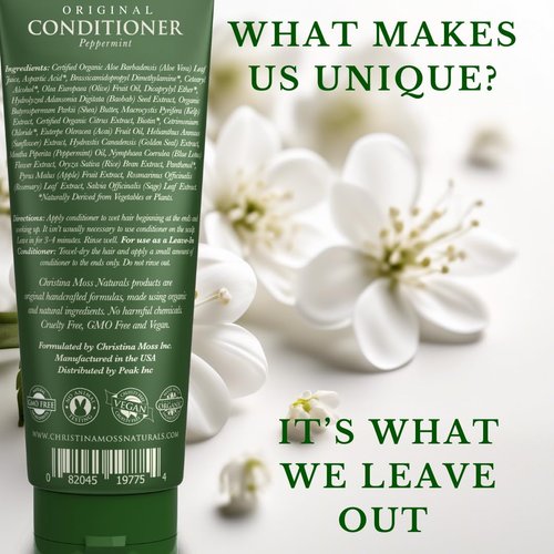 Christina Moss Naturals Peppermint Hair Conditioner That Truly Works with Clean, Plant Based Ingredients, Safe for Color Treated Hair & All Hair Types, Paraben & Sulfate Free