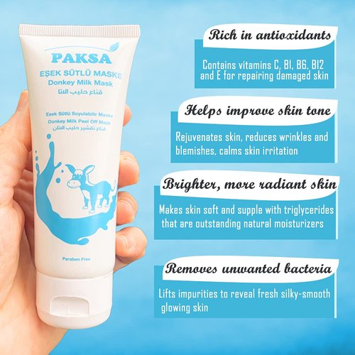 Paksa Donkey Milk Peel off Mask | Skin Care Treatment | Cleopatra’s Beauty Secret | Repairs and Rejuvenates | Suitable for All Skin Types | Quantity 2.5 oz