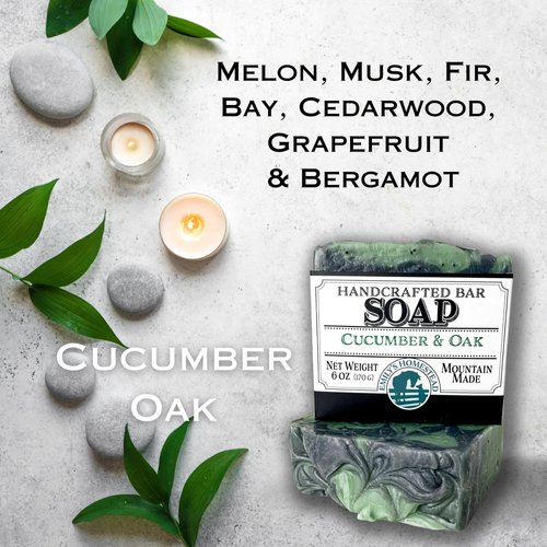 Emily's Homestead Natural Bar Soap, Cucumber Oak, Exfoliating 1 Bar