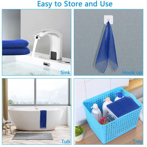 2 Piece African Exfoliating Net for Body, African Net Sponge, African Wash Net, African Shower Net, African Bath Sponge Scrubbing Rag Net Exfoliation, African Body Scrubber (Blue)