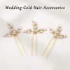 Heread Leaf Bride Wedding Hair Pins Crystal Bridal Head Dress Pearl Hair Accessories for Women and Girls (Pack of 3) (C Gold)