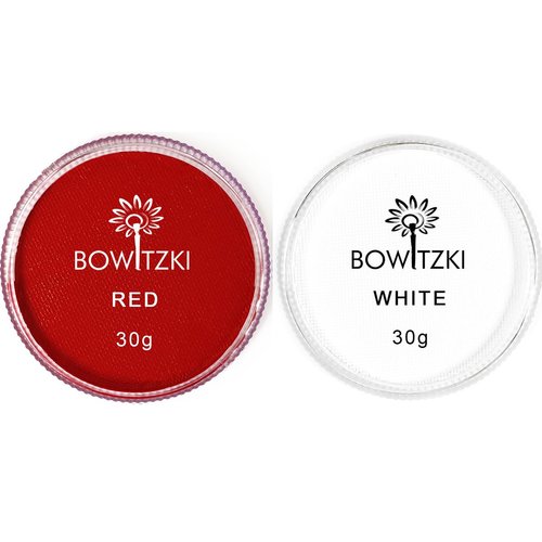 Bowitzki 30g Professional Face Paint Body Paint Water Based Face painting Makeup Safe for Kids and Adults Split Cake Single Color (White+Red)