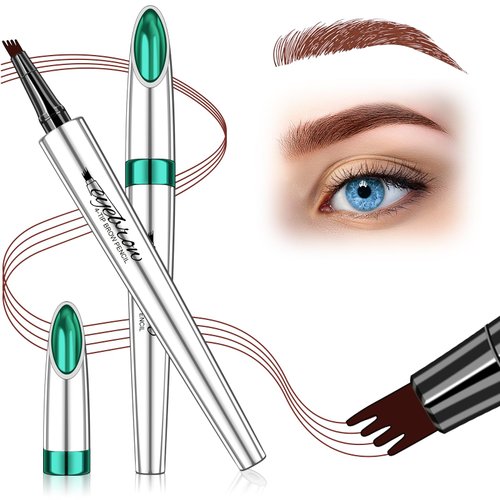 Microblade Eyebrow Pen, Waterproof Eyebrow Pencil Brow 4 Fork Tip Pencil, Liquid Thin Eyebrow Pen Long Lasting that Looks Like Hair, Reddish Brown