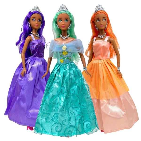 Princess Doll Set for Girls, 3 Little Dolls for Dollhouse Fairy Tale | 11.5” Princess Dolls for 3-12 Year Old Girls | Princess Toy Dolls with Pretty Mermaid Hair