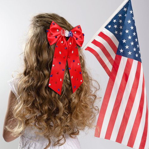 4th of July Bows for Women Red White and Blue Hair Bows Fourth of July Hair Accessories American Flag Star USA Hair Bow Clips Ribbon Ponytail Holder 4th of July Accessories Outfits Gifts (Pattern A)