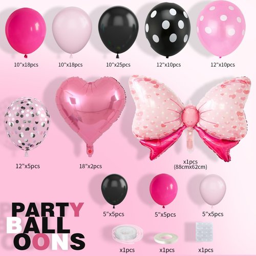 Pink Black Balloon Arch Kit, Mini Mouse Balloon Arch Kit, Pink and Black Polka Dot Balloons Mini Mouse Theme Party Decorations, Mini Balloon Arch for Girls Birthday Party Mini Mouse Party Supplies