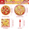 96Pcs Pizza Party Supplies 350GSM Pizza Party Plates and Napkins Tableware Sets Pizza Birthday Party Decorations Favors for Pizza Night Theme Kids Baby Shower Carnival Italy Party Decor Serves 24