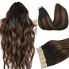 DOORES Hair Extensions Tape in Human Hair Balayage Dark Brown to Chestnut Brown 20pcs 50g 20 Inch Silky Straight Tape in Human Hair Extensions Natural Hair Skin Weft