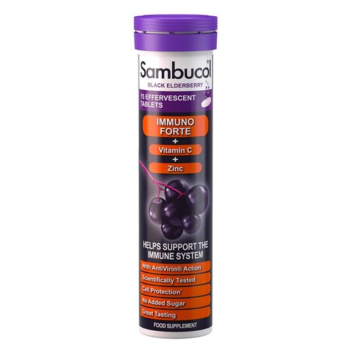 Sambucol Black Elderberry Effervescent Tablets - With Vitamin C & Zinc, Immune Support Supplement, Black Elderberry with Zinc and Vitamin C Effervescent Tablets, Drink Fizzies - 15 Tablets