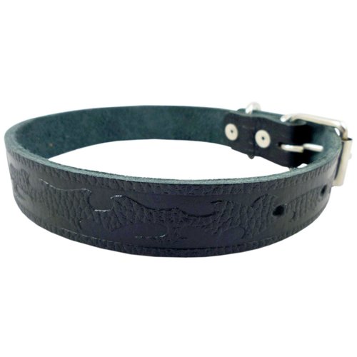 Dogs My Love Tooled Genuine Leather Dog Collar Black Medium. Fits 13"-17" Neck