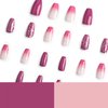 Purple Press on Nails Coffin Short Fake Nails Glossy False Nails with Pink Gradient Designs Purple Glitter Full Cover Stick on Nails Acrylic Ballerina Artificial Nails Glue on Nails for Women 24Pcs