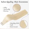 Hyssiet Tape In Hair Extensions Real Human Hair Silky Straight Invisible 22 Inch Platinum Blonde 20Pcs 50G Tape Cabello Humano Extensiones