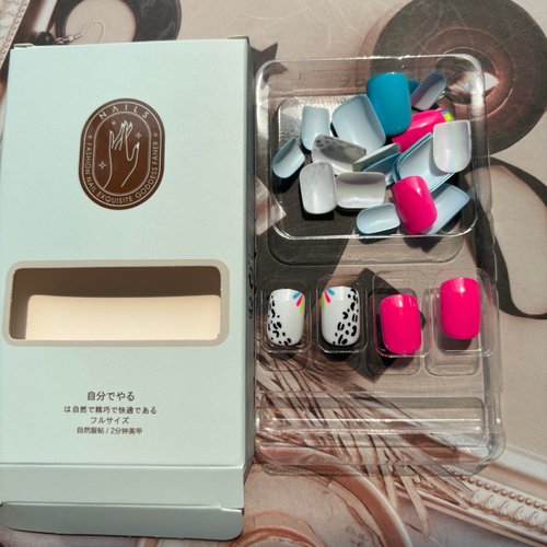 Short Press on Nails Rose Pink Fake Nails Blue False Nails with Leopard Print Designs Colorful Square Glue on Nails Nude White Stick on Nails Full Cover Acrylic Nails Glossy Artificial Nails 24Pcs