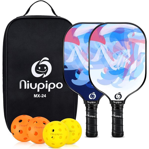 niupipo Pickleball Paddles, Pickleball Paddles Set of 2, Fiberglass Surface, Polypropylene Honeycomb Core, Cushion Grip, Lightweight Pickleball, Portable Carry Bag, White