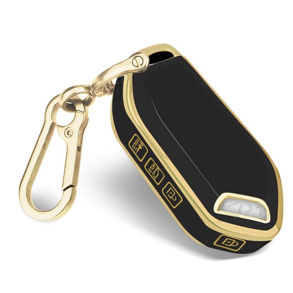 QBUC for KIA Key Fob Cover with keychian,TPU Protection Key Case Compatible with Telluride 2023 2024 2025 EV5 Sorento K4 K5 GT-Line Remote Smart Key Fob Protector (Gold-Black)