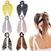 DINPREY 6 Pcs Stripe Scarf Scrunchies Silk Satin Scarf Chiffon Scrunchies Gingham Stripe Hair Scarves Soft Plaid Scarf Hair Ties Bowknot Ponytail Holder (6 Pcs Striped scarf)