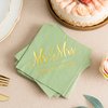 Crisky Sage Green Wedding Napkins Mr & Mrs Gold Cocktail Beverage Dessert Napkins for Wedding Shower Engagement Party Decorations, Wedding Cake Table Decor Supplies 100 Pcs, 3-Ply