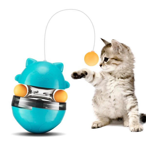 KOOBULL Cat Toys, Interactive Cat Toys, Exercise Tumbler for Indoor Cats, Tower of Tracks Interactive 2-Tier with Exercise Balls, 3-in-1 Tumbler Catnip Toy, Blue