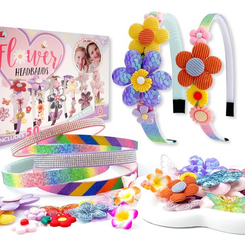 Girls DIY Headband Making Kit Gift, Fashion Kid Hair Accessories Set, 6 Year+ Craft Kit Ideal for Birthday X-mas Gift Party Supplies, 6pcs Headbands & 50+pcs