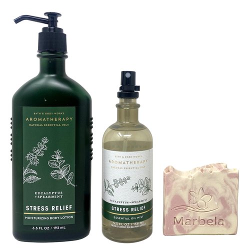 Bath & Body Works Eucalyptus Spearmint Duo Set - Body Lotion and Essential Oil Mist with a Himalayan Salts Springs Sample Soap