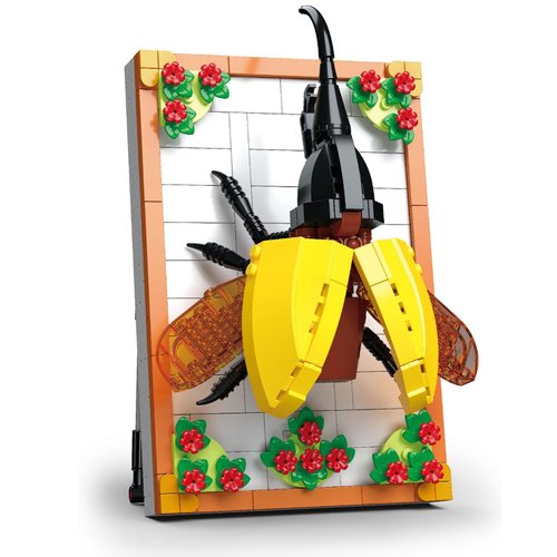 Insects Flowers Art Photo Frame Building Block, 3D Painting Wall Art Set, Compatible with Lego 630, with Sunflower Butterfly Mantis Beetle Dragonfly for Nature Decor Ideal Gifts. (425pcs Beetle)