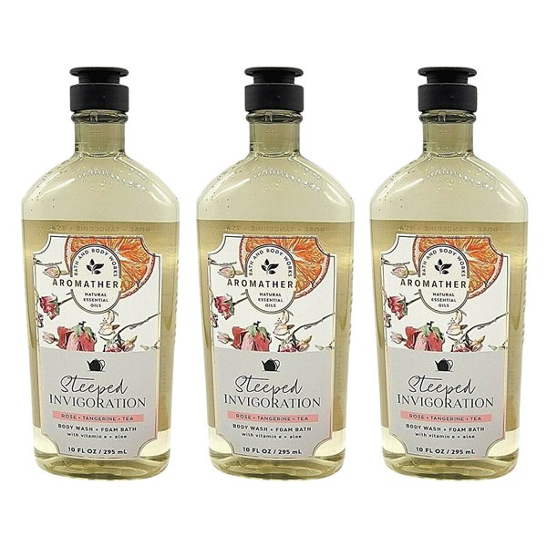 Bath & Body Works Aromatherapy Rose Tangerine Tea Body Wash & Foam Bath, Gift Sets 10 fl oz per Bottle (3 Pack) (Rose Tangerine Tea)