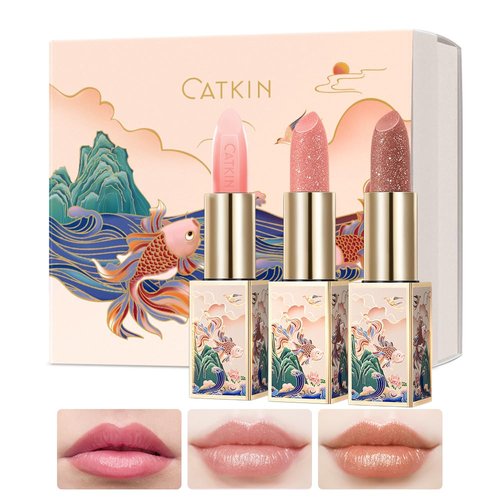 CATKIN Lip Balm Color Tinted Changing Lipstick Ultra Hydrating Lip Moistrurizer Chapstick with Vitamin E Nourishing For Cracked & Dry Lips 0.12 oz 3pcs Gift Box (01+09+12)