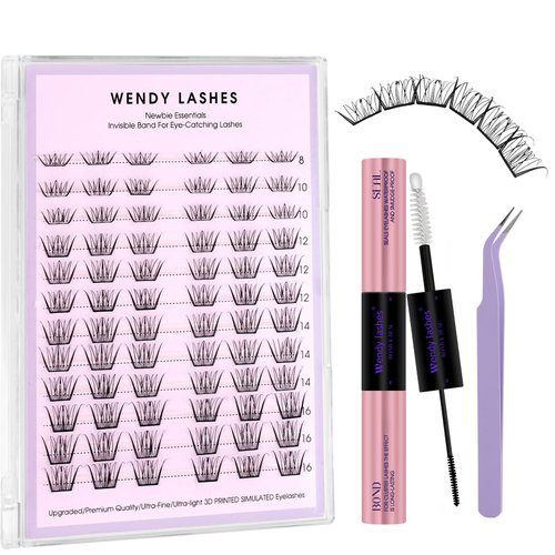 Natural Lash Clusters Extensions Kit: 3D Printing Ultra-light & Soft Wispy Eyelash Clusters, Waterproof, Natural Look Eye Lash Clusters, SCH-D Curl 8-16mm Mixed
