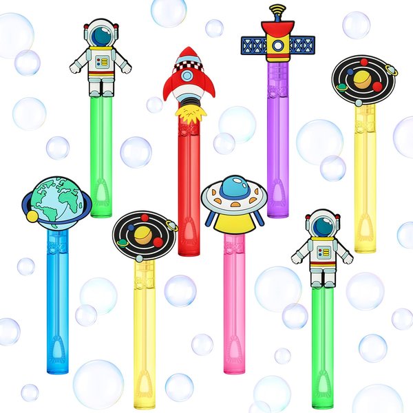 AFZMON 24Pcs Outer Space Party Favors Bubble Wands for Kids, Astronaut Mini Bubbles Wand Toys, Space Birthday Party Supplies Goodie Gift Bag Stuffers Pinata Classroom