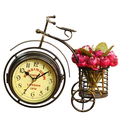 NEOTEND Desk Clock Vintage Table Clock Desktop Farmhouse Tabletop Metal Clock for Office Bedroom Silent Quartz Decor Double Sided