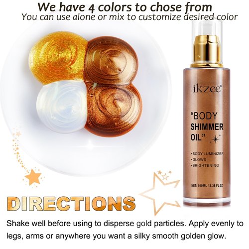 Body Shimmer Oil 100ml, Moisturizing Long Lasting Body Luminizer Face Brighten, Waterproof Liquid Illuminator Body Glow, Shimmer Body Glitter Oil Highlighter Summer Glowing Makeup (#03 Bronze Gold)
