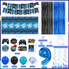 Video Game 9th Birthday Party Decorations Blue Black Cheers to Level 9 Banner Hanging Swirls Balloons Garland Arch Foil Curtains Backdrops Tablecloth Kit for Boys 9 Years Old Game Controller Supplies