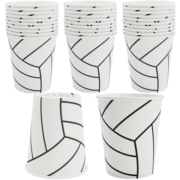 EaciTown Volleyball Themed Party Cups 9OZ Paper Volleyball Pattern Drinking Cups Volleyball Birthday Party Favors Volleyball Baby Shower Supplies (30), White