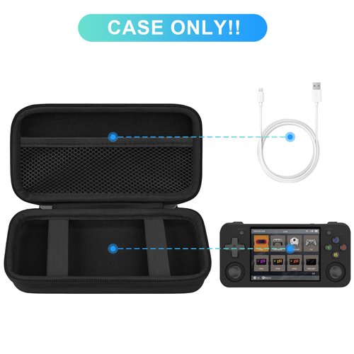 BOVKE Carrying Case Compatible with Anbernic RG35XX H Retro Handheld Game Console, RG35XX H Retro Gaming Console Travel Bag with Mesh Pocket for TF Cards, Charging Cables, Black+Black
