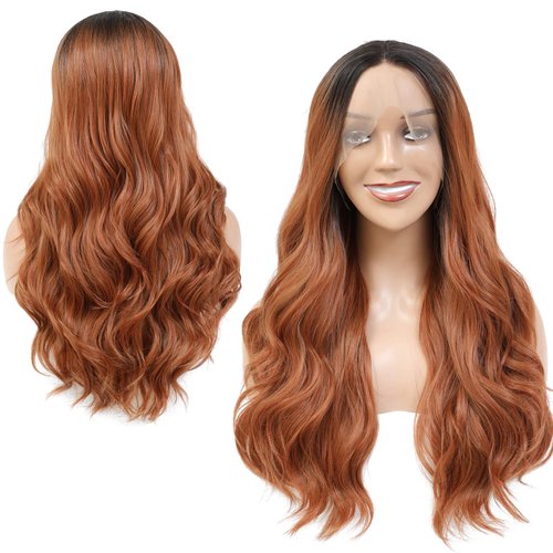 Brown Lace Front Wig 13x4x1 T Part Long Blonde wigs for Women Glueless Synthetic Lace Front Wigs Cheap Middle Part Lace Wigs (28 Inch, orange)