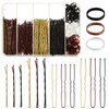 480 Pcs Bobby Pins Hair Pins Kit, U Shaped Hair Pins for Buns, Hair Pins for Women, Hair Rubber Bands with Box, 2/2.36/2.76inch Black Bobby Pins Brown Hair Blonde Hair Pins for Styling