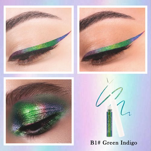 Multichrome Liquid Eyeliner, Metallic Glitter Colored Eye Liner, Waterproof Smudge-Proof Long Wear, Ultra-Fine Tip, High Pigmented Diamond Shimmer Eyeliner Eyeshadow Makeup for Women-B1# Green Indigo