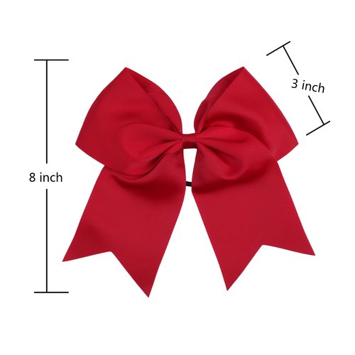 8 Inch Cheerleader Bows Ponytail Holder Solid Color Cheerleading Bows Hair Tie (Cherry Red)