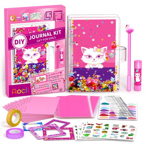 Aocii DIY Journal Kit for Girls, Gift for 6-13 Year Old Girls, Scrapbook & Diary Supplies Set, Birthday Gifts Ideas, Sparkly, Stimulates Minds, Unleash Creativity and Writing Skills