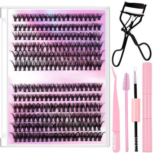 Natural Lash Extension Kit 240 PCS Lash Clusters Kit False Eyelashes Natural Look Wispy Lashes 10-16MM Individual Lashes Extensions DIY at Home